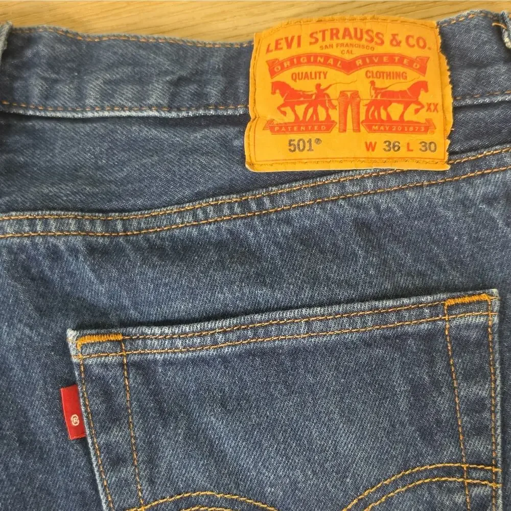 Levi's Men's 501 Series Blank Tag Straight Jeans Blue Medium Wash Button Fly 36